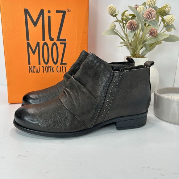 Miz Mooz Snap Wide Leather Studded Boot Ash Side Zip Women EU 41/10.5 Tried On - Picture 4 of 10